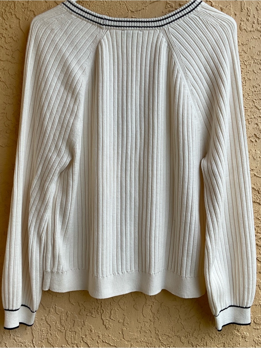 Talbots Ivory Pearl Button V-Neck cardigan W/ Black Stripe Trim SZ LP - Picture 9 of 16